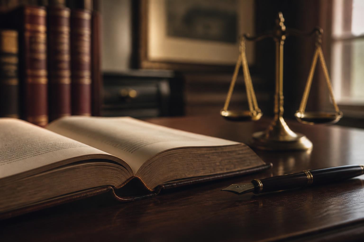 Despacho jurídico: libro de derecho abierto y balanza de la justicia